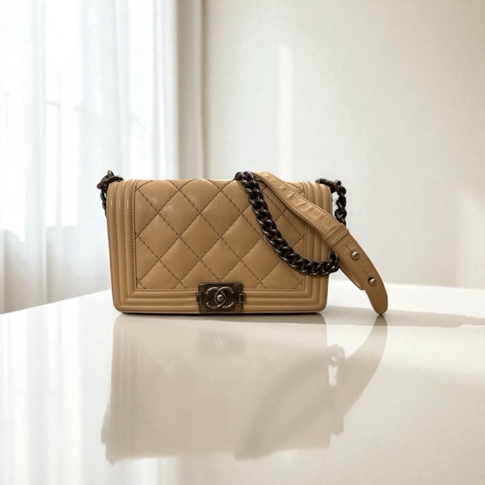 Chanel Beige Le Boy Flap Quilted Calfskin Medium